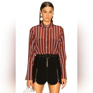 Frame Denim Red and White Striped Button Down Shirt